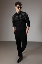Lightening hand embroidered designer shirt - Black