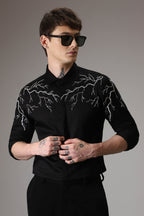 Lightening hand embroidered designer shirt - Black