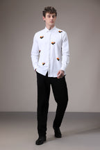 Hearts Hand Embroidered Designer Shirt - White