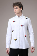 Hearts Hand Embroidered Designer Shirt - White