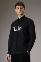 Kangaroo hand embroidered designer shirt - Black