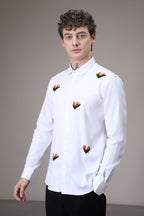 Hearts Hand Embroidered Designer Shirt - White
