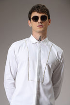 Pintuck hand embroidered designer shirt -White