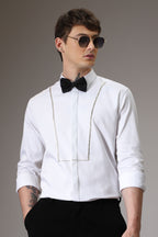 Pintuck hand embroidered designer shirt -White