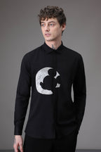 Moon Mickey Hand embroidered designer shirt - Black