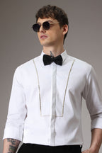 Pintuck hand embroidered designer shirt -White