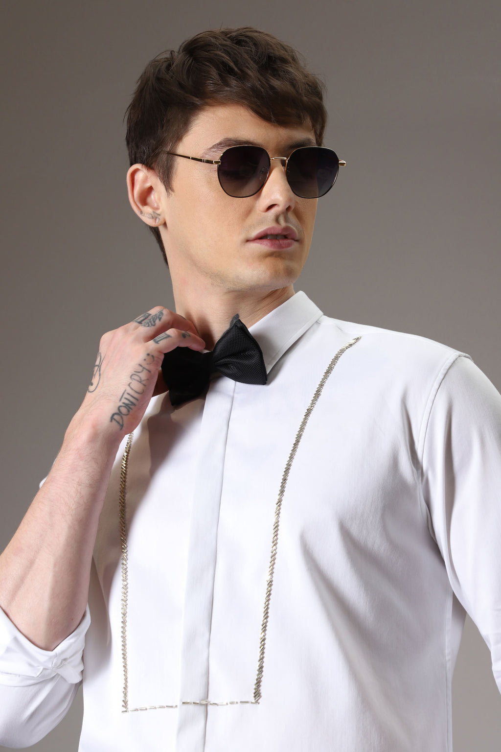 Pintuck hand embroidered designer shirt -White