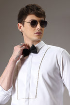 Pintuck hand embroidered designer shirt -White