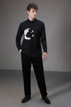 Moon Mickey Hand embroidered designer shirt - Black