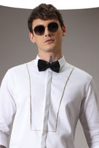 Pintuck hand embroidered designer shirt -White