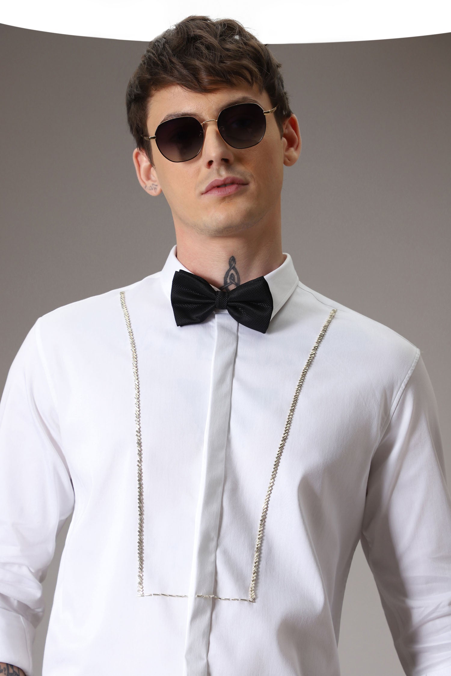 Pintuck hand embroidered designer shirt -White