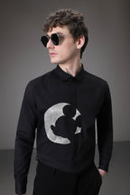 Moon Mickey Hand embroidered designer shirt - Black
