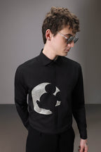 Moon Mickey Hand embroidered designer shirt - Black