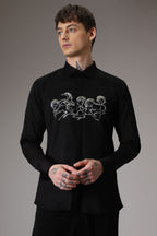 Horses hand embroidered designer shirt - Black