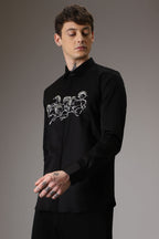 Horses hand embroidered designer shirt - Black