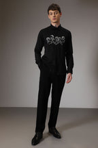 Horses hand embroidered designer shirt - Black