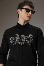 Horses hand embroidered designer shirt - Black