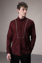 Pintuck hand embroidered designer shirt - Wine