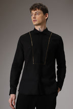 Pintuck hand embroidered designer shirt -Black