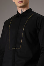 Pintuck hand embroidered designer shirt -Black