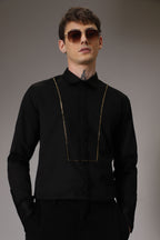 Pintuck hand embroidered designer shirt -Black