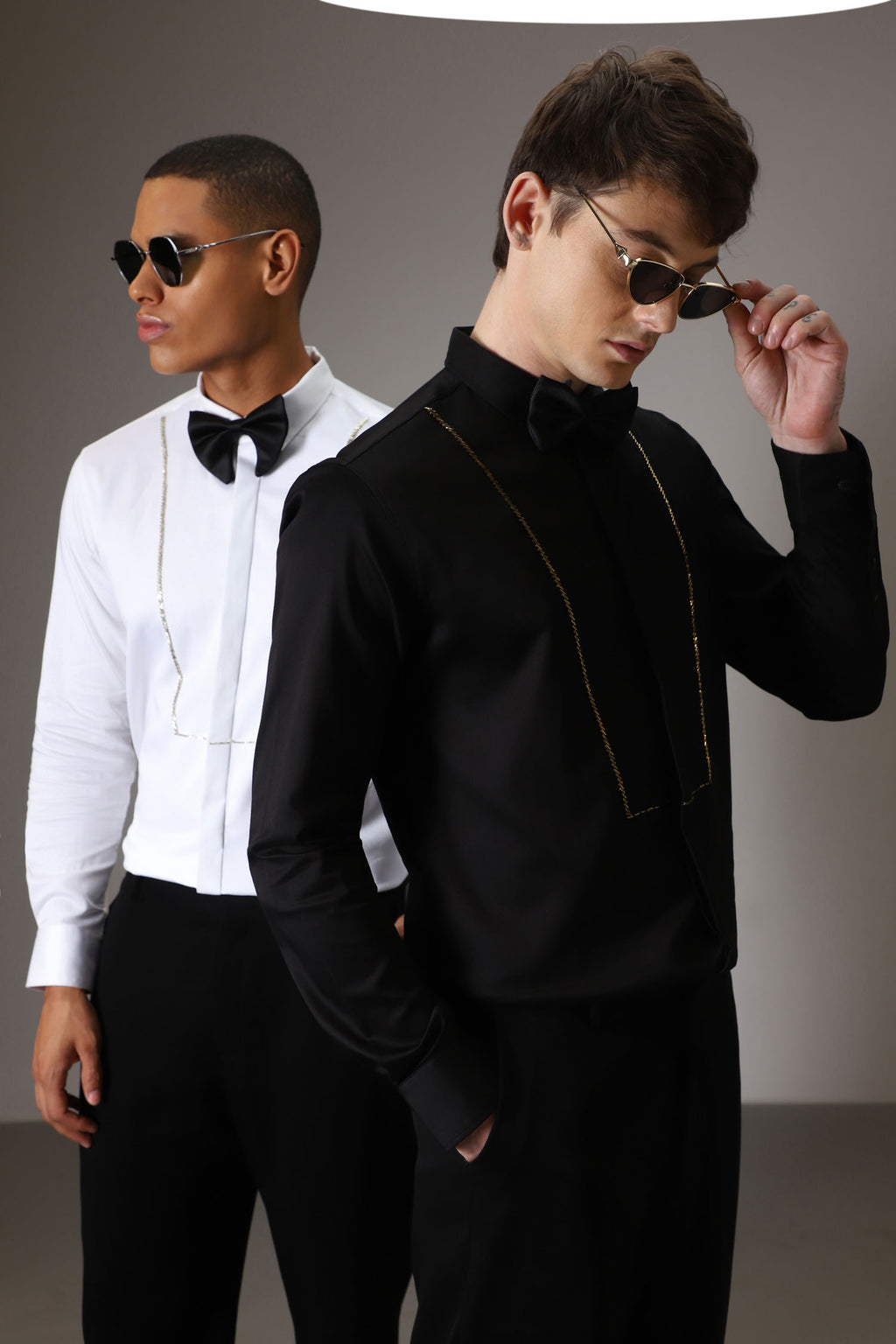 Pintuck hand embroidered designer shirt -Black