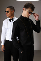 Pintuck hand embroidered designer shirt -Black