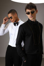 Pintuck hand embroidered designer shirt -Black