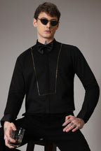 Pintuck hand embroidered designer shirt -Black