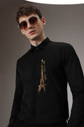 Not Eiffel tower hand embroidered designer shirt - Black