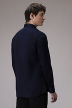 Pintuck hand embroidered designer shirt -Navy