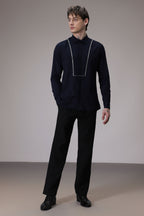 Pintuck hand embroidered designer shirt -Navy