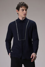 Pintuck hand embroidered designer shirt -Navy