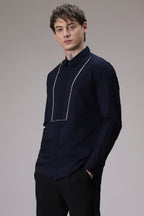 Pintuck hand embroidered designer shirt -Navy