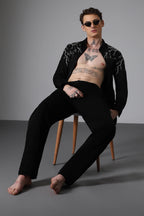 Lightening hand embroidered designer shirt - Black