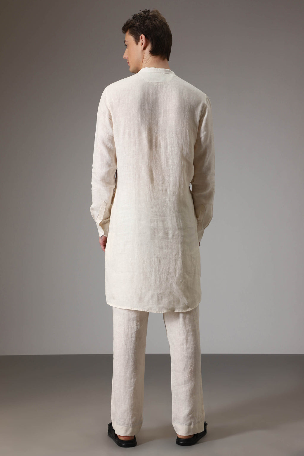 Lilac and ivory linen designer kurta