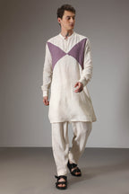 Lilac and ivory linen designer kurta