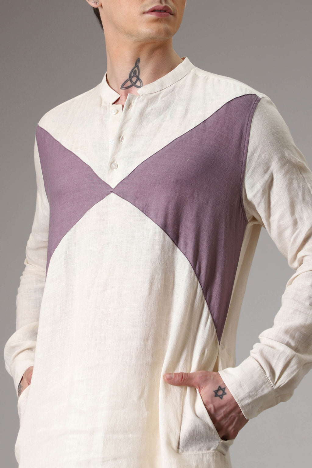 Lilac and ivory linen designer kurta