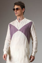 Lilac and ivory linen designer kurta