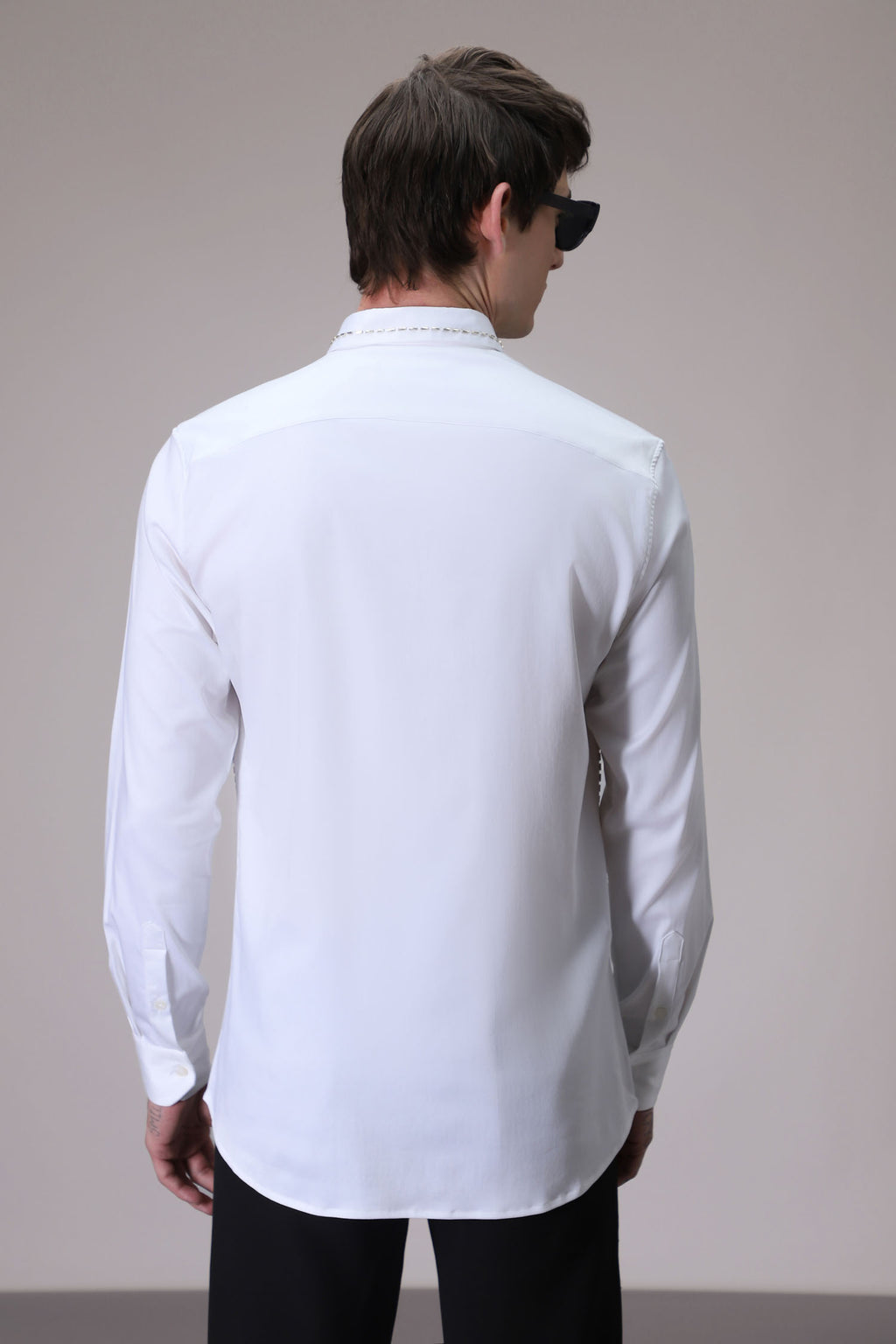 Shoulder Line hand embroidered designer shirt -White