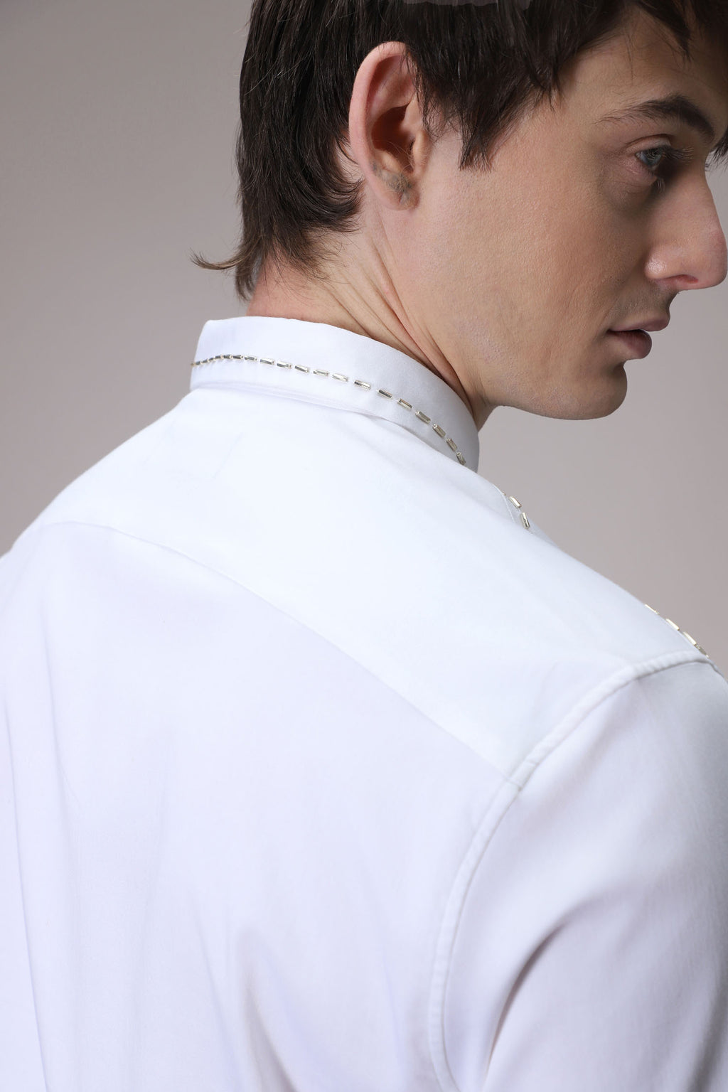 Shoulder Line hand embroidered designer shirt -White