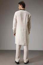 Ivory with black linen designer kurta