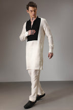 Ivory with black linen designer kurta