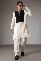 Ivory with black linen designer kurta