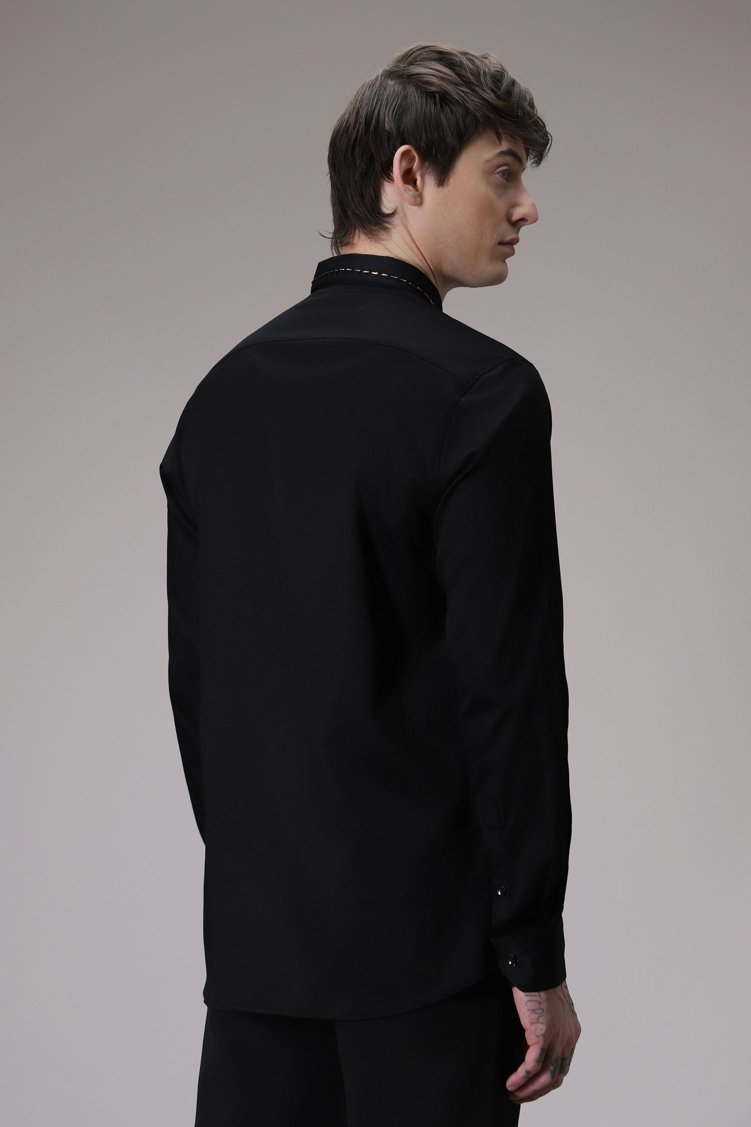 Shoulder Line hand embroidered designer shirt - Black