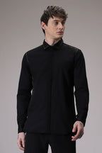 Shoulder Line hand embroidered designer shirt - Black