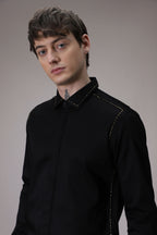 Shoulder Line hand embroidered designer shirt - Black