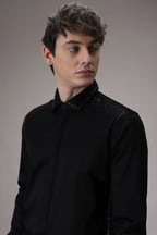 Shoulder Line hand embroidered designer shirt - Black
