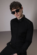 Shoulder Line hand embroidered designer shirt - Black