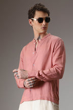 Salmon pink and ivory designer linen kurta